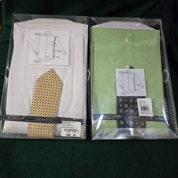 (2) Dress Shirt Tie Set Lot Mens 2XL White Green Collared Work Office New *READ - Picture 15 of 16